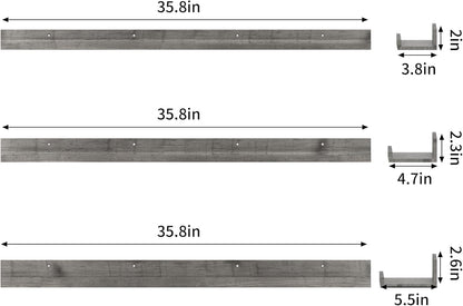 Giftgarden 36 Inch Grey Floating Shelves for Wall Mount, Gray Wood Wall Shelf Ledge for Bathroom Bedroom Living Room Kitchen Storage, Set of 3 Different Sizes