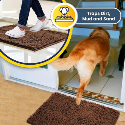 Muddy Mat® 4-Piece Brown Medium 30"X19" AS-SEEN-ON-TV Highly Absorbent Microfiber Door Mat, Bath Mat and Pet Rug, Non Slip Thick Washable Soft Chenille for Kitchen Bathroom Bedroom Indoor and Outdoor