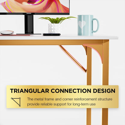 PayLessHere | 47 Inch Computer Desk | White Gold | Office Desk with Metal Frame, Adjustable Feet | Water-Resistant, Scratchproof Surface | Sturdy Writing Table for Home Office or Study | Pack of 1