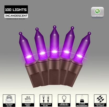 100LIGHTS Purple Extra-Bright with End Connectors Halloween Decorative Lights 5.98m UL Certified Mini String Light Set Waterproof for Halloween Home Garden Christmas Tree Party Patio Wedding
