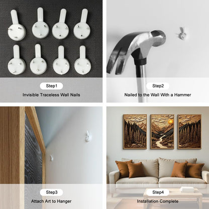 HPINUB Abstract Landscape Mountain Canvas Wall Art Set, Vibrant Sun Forest Pine Tree Wall Decor, Wilderness Nature River Artwork Rustic Scenery Art Print for Living Room,Bedroom,Office-16 x24 x3