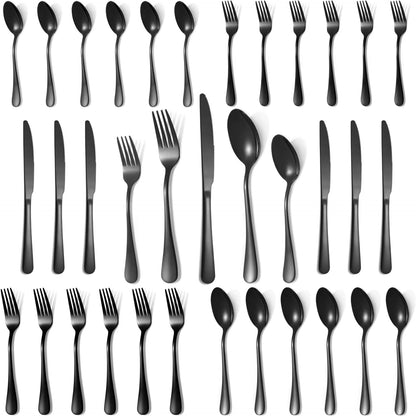 Lazycorner 30 Pcs Black Silverware Set for 6, Mirror Polished Flatware Set Stainless Steel Fork Knife Spoon, Food Grade Eating Utensils Sets, Reusable Silverwear Cutlery Set, Dishwasher Safe