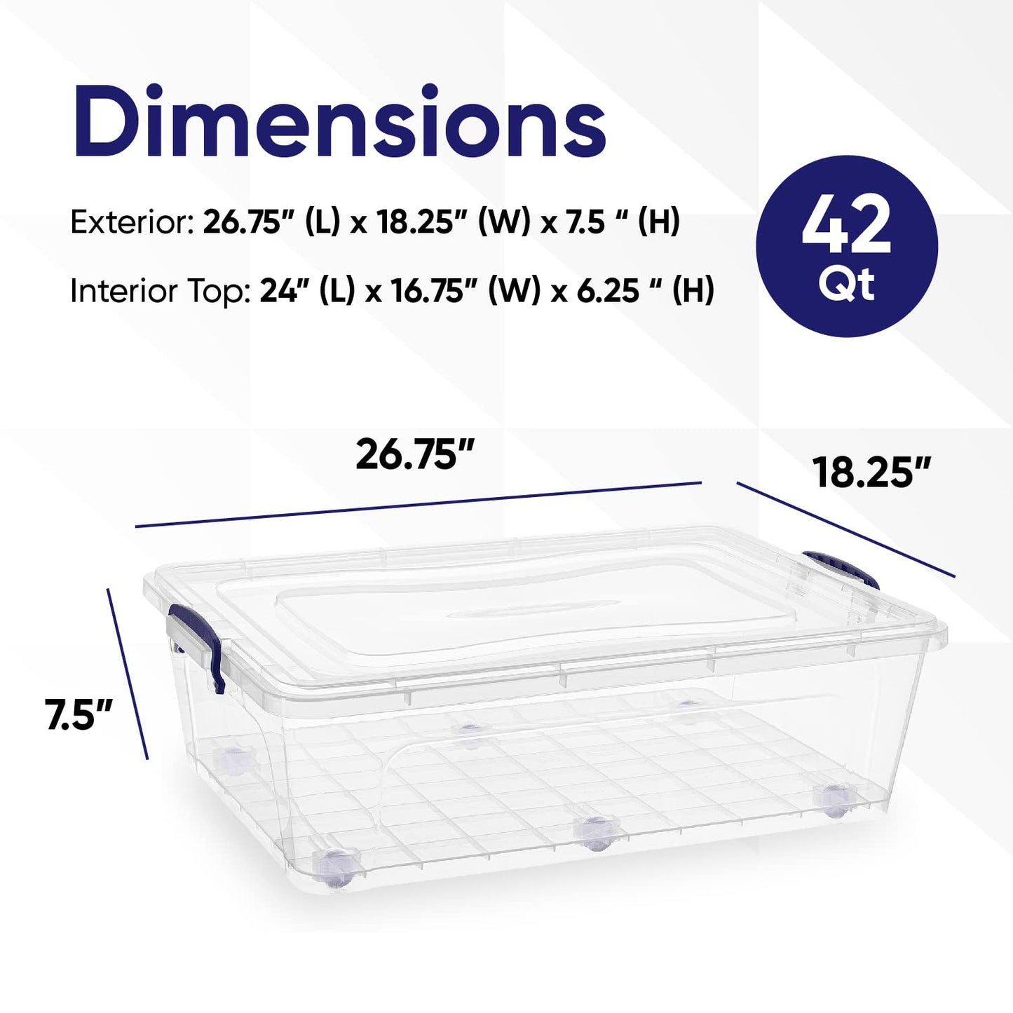 Superio Under Bed Storage Containers with Wheels (2 Pack), Flat Clear Storage Bin Stackable Large