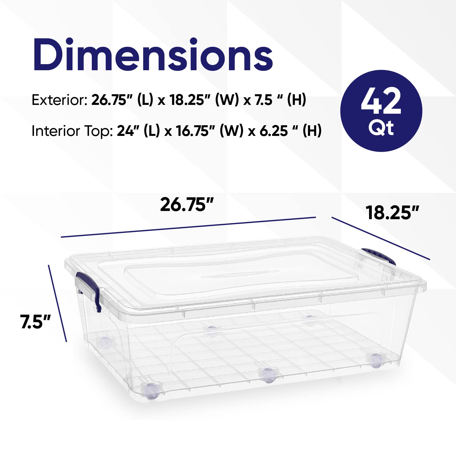 Superio Under Bed Storage Containers with Wheels (2 Pack), Flat Clear Storage Bin Stackable Large