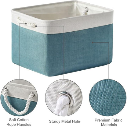 TheWarmHome Organization and Storage basket for Organizing - 3 Pack 16x12x12 inch Cube Storage Bin for Shelves, Fabric Storage Cubes for Organizer Cloth Closet Toy Box (White & Green)