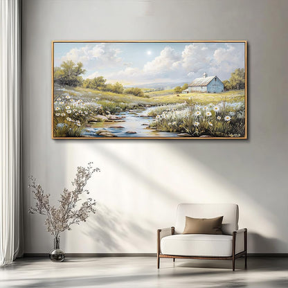 PHAOHUAXM Large Canvas Wall Art For Living Room Wall Decor For Bedroom Flower Watercolour Office Decoration Countryside Scenery Wall Picture Printing Art Painting Home Decor 30x60 In Wood Framed