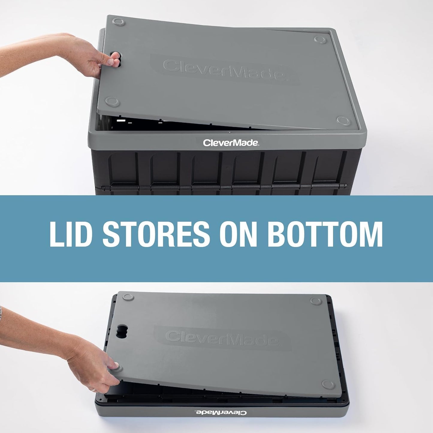 CleverMade Collapsible Storage Bins with Lids, 46L, 3 Pack, Stone