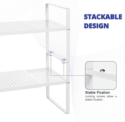 Expandable Kitchen Shelf Organizers, Kitchen Cabinet Organizer Stand Rack Organization for Countertop Cupborad Pantry, White 3 Pack