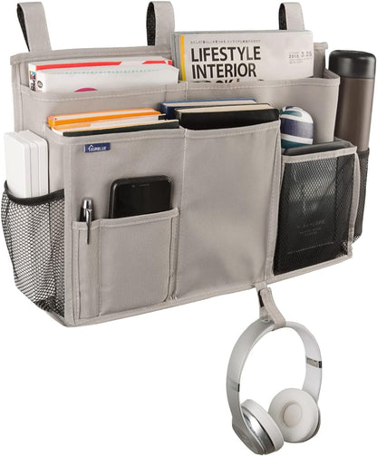 Surblue Bedside Caddy Hanging Bed Organizer Storage Bag Pocket for Bunk and Hospital Beds, College Dorm Rooms Baby Bed Rails,Camp (8 Pockets),Gray