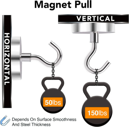 MIKEDE Magnetic Hooks Heavy Duty, 150LB+ Strong Neodymium Magnets with Hooks for Refrigerator, Large Magnetic Hooks with Epoxy Coating for Hanging, Home, Workplace - 10 Pack