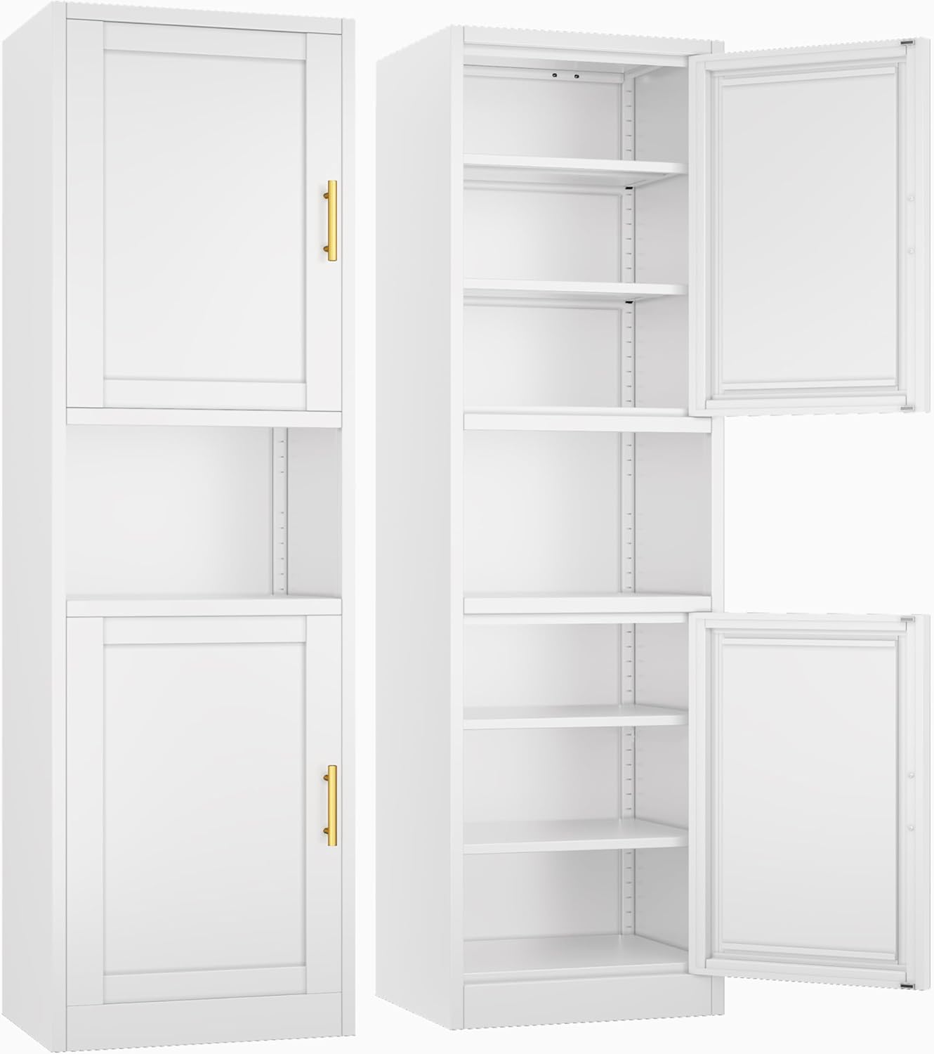 Tall Narrow Storage Cabinet 66.93" H Tall Bathroom Cabinet Metal Pantry Cabinets, 4 Adjustable Shelves for Kitchen, Home Office, Living Room, Dinning Room (20 inches Wide White)