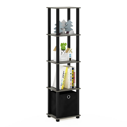 FURINNO TNT No Tools 5-Tier Display Decorative Shelf, French Oak Grey/Black/Black