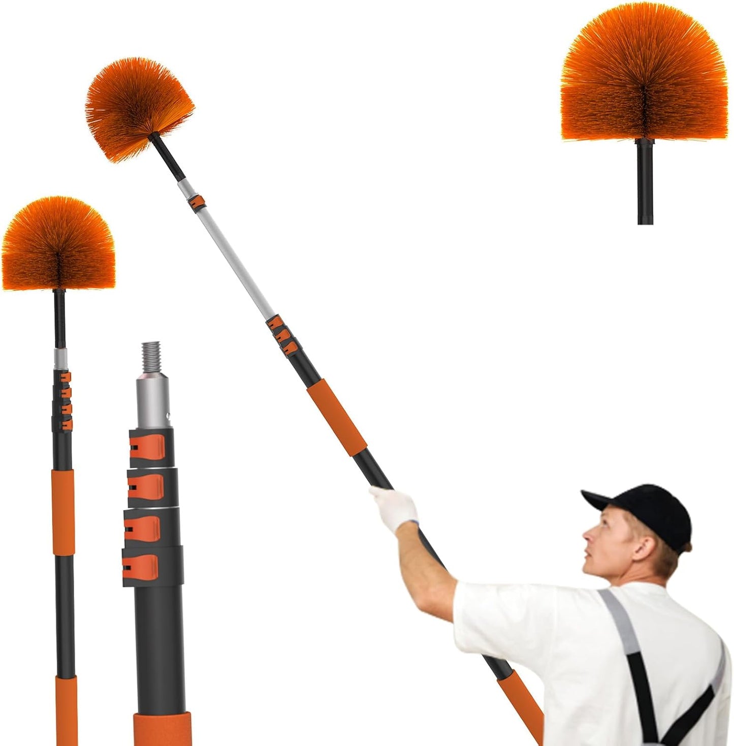 30FT (36FT Reach) Cobweb Duster with Extension Pole, Spider Web Brush for Cleaning Extendable, Professional Ceiling and Corner Dusters for Outdoor Indoor Use