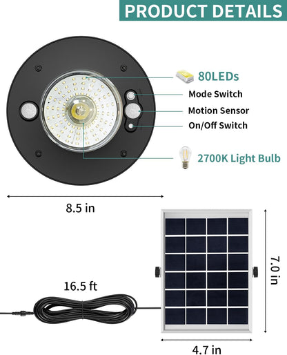 Solar Shed Light Outdoor Indoor 3000LM Solar Lights Daytime Available with Remote Control, Double Motion Sensor & 5 Lighting Modes, Solar Indoor Lights for Gazebo, Shed, Garage, Barn 2Pack
