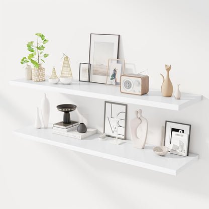 55" Floating Shelves for Wall, 12" Deep Slim White Floating Shelves, Wall-Mounted Shelves for Bedroom, Living Room, Kitchen, Bathroom - Set of 2