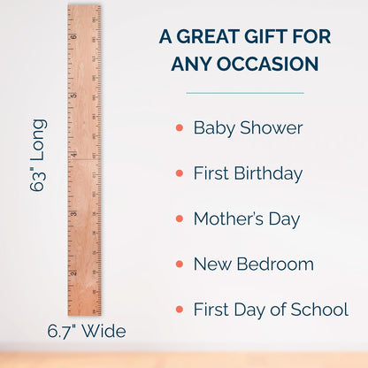 Wooden Growth Chart for Wall - Size Height Chart for Kids, Growth Measuring Board and Kids Height Wall Chart, Growth Chart for Kids, Height Chart for Wall - Natural (63"x6.7")