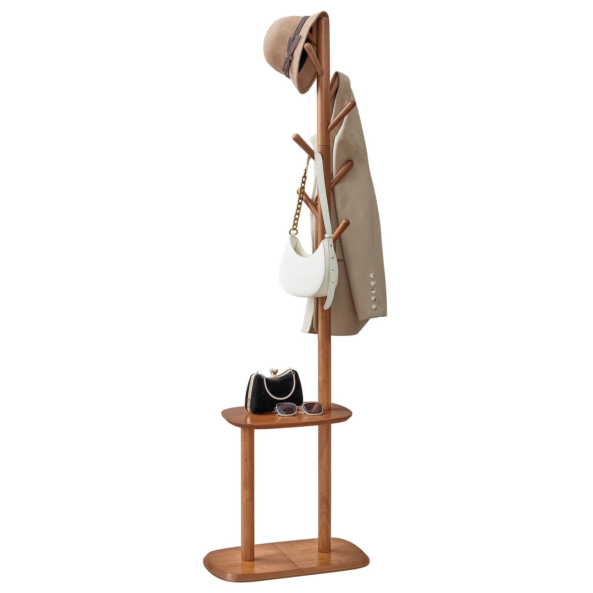 VASAGLE Coat Rack, Free Standing Coat Stand, Hall Coat Tree with 8 Hooks and Storage Shelf, 67.2