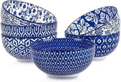 Selamica Ceramic 12 OZ Dessert Bowls Set, Ice Cream Bowls, 4.7 Inch Small Bowls for Snack, Side Dishes, Rice, Microwave Dishwasher Safe, Set of 6, Vintage Blue