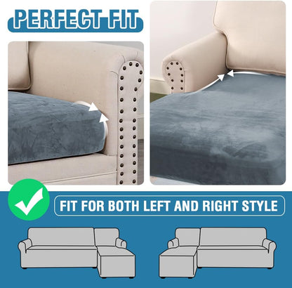 H.VERSAILTEX Velvet Stretch Sectional Couch Covers 3 Pieces Sofa Seat Cushion Covers L Shape Separate Cushion Couch Chaise Cover for Both Left/Right Couch (Large Sofa 2 Seater + 1 Chaise, Stone Blue)