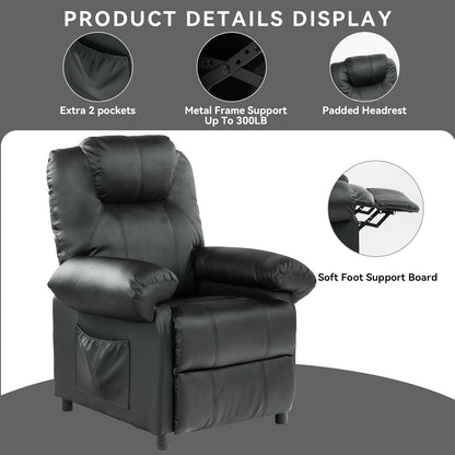 KCREAM Massage Recliner Chairs with Heat,PU Leather Overstuffed Recliner Chairs Living Room Chairs for Adults with Side Pockets,Padded Backrest and Thick Seat Cushion,Home Theater,Black