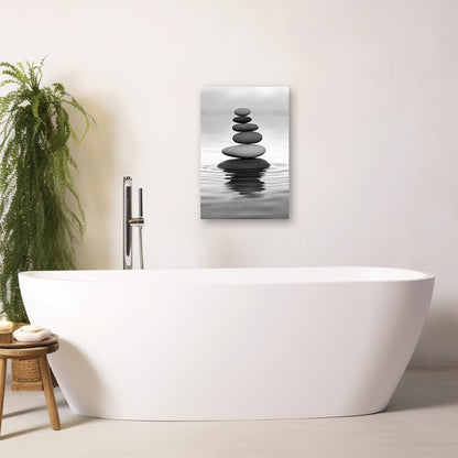 DOARTDO Zen Picture Wall Decor Black and White Zen Stone Canvas Wall Art Spa Stone Picture Print Bathroom Yoga Room Decor Frame (12.00" x 18.00", Zen Stone - 2)