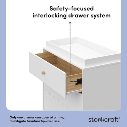 Storkcraft California 3-Drawer Chest with Removable Changing Topper (White with Driftwood) – GREENGUARD Gold Certified, Interlocking Drawer System, Pre-Installed Tracks, Easy Assembly