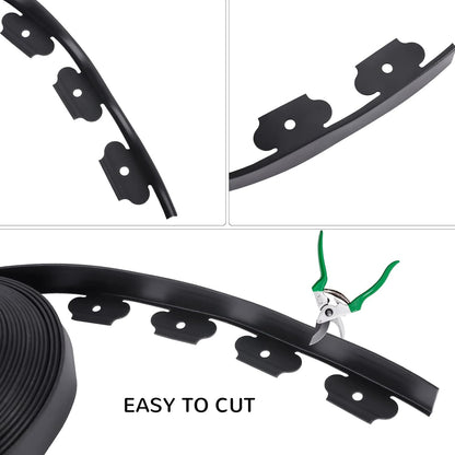 No Dig Durable Garden Landscape Edging Kit, 2" Tall Black Plastic Lawn Border for Landscaping, Flower Gardens, Lawn (100FT+ 120pcs Anchoring Spikes, Black)