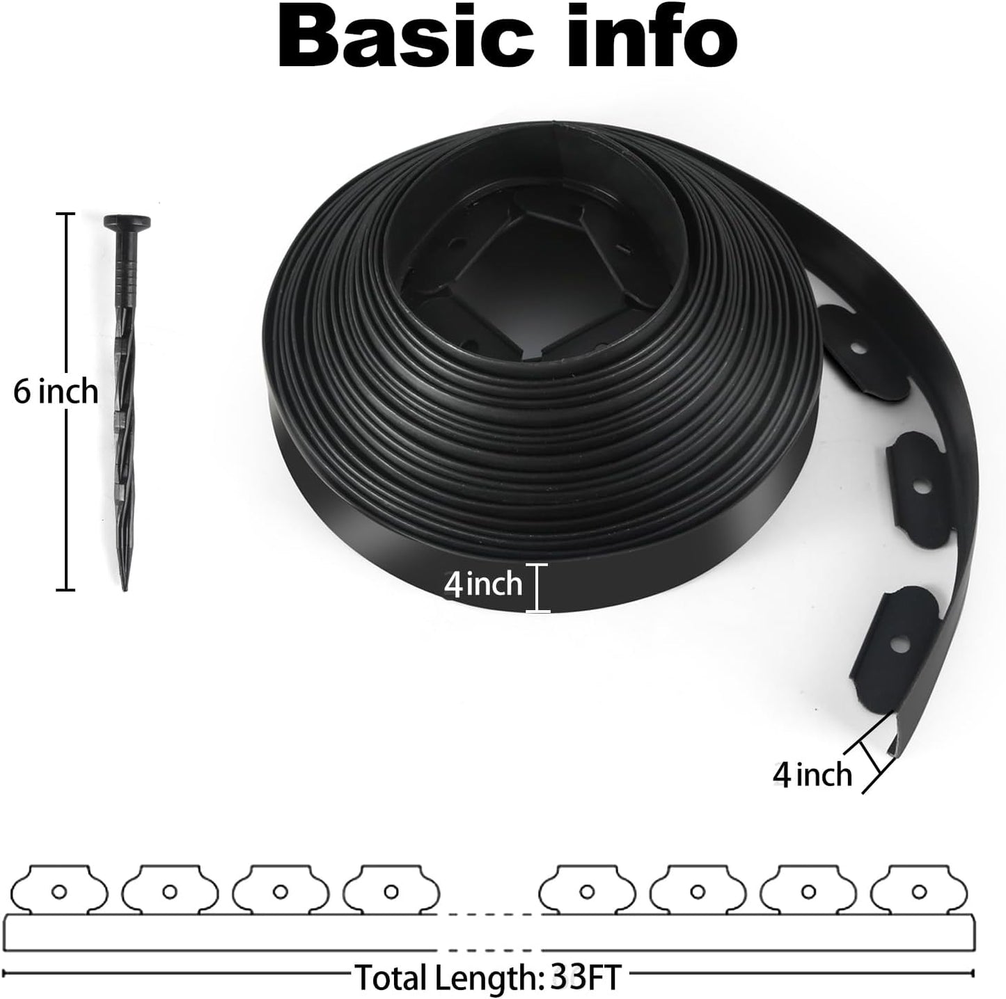 LINSHRY 33 FT Landscape Edging, 4 Inch Tall Garden Edging Border No Dig with 40 Spikes, Flexible Plastic Lawn Edging for Landscaping Flower Bed Yard