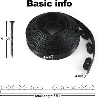 LINSHRY 33 FT Landscape Edging, 4 Inch Tall Garden Edging Border No Dig with 40 Spikes, Flexible Plastic Lawn Edging for Landscaping Flower Bed Yard