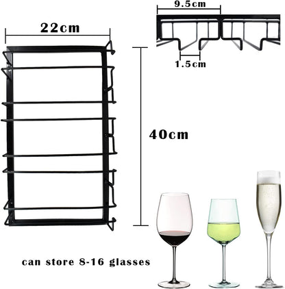 4 Rows Wine Glass Rack Under Cabinet Hanging Stemware Wine Glass Holder Under Shelf Wire Wine Glasses Racks Hanger for Bar, Kitchen (1, 4 Rows)