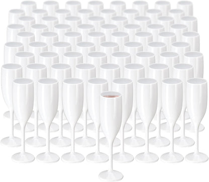 XUWAIDSGN Acrylic Champagne Flutes Toasting Glasses Unbreakable Mimosa Bar Reusable Wine Glasses Vintage Champagne Flutes Stemmed Drinking Cups 5.4 OZ for Christmas Birthday (100, white)