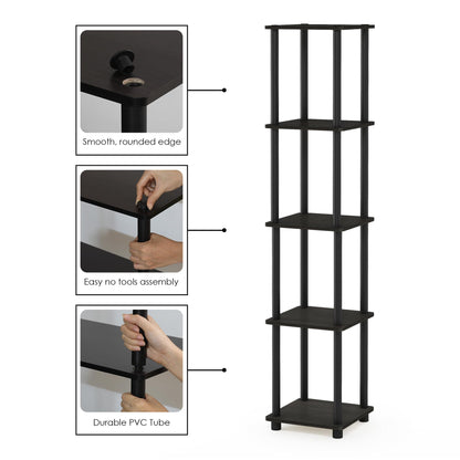 FURINNO Turn-N-Tube 5-Tier Corner Square Rack Display Shelf, Round, Espresso/Black