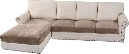 H.VERSAILTEX Velvet Stretch Sectional Couch Covers 4 Pieces Sofa Seat Cushion Covers L Shape Separate Cushion Couch Cover for Both Left/Right Sectional Couch (Large Sofa 3 Seater + 1 Chaise, Taupe)