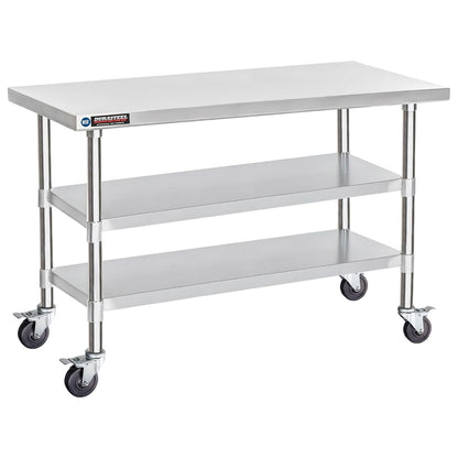 DuraSteel Stainless Steel Work Table 30" x 60" x 34" Height w/ 4 Caster Wheels - Food Prep Commercial Grade Worktable - NSF Certified - Good for Restaurant, Business, Warehouse, Home, Kitchen, Garage