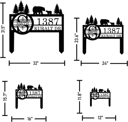 Personalized Custom Bear Wildlife Decor with Metal Stake - Address House Number Name Sign for Farmhouse, Yard, Camping