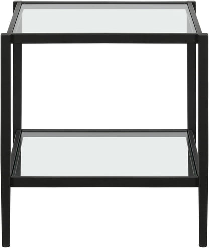Henn&Hart 20" Wide Square Side Table with Glass Shelf in Blackened Bronze, Table for Living Room, Bedroom