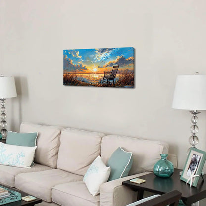 LASMOND Canvas Prints Wall Art Sunset Ocean Beach Pictures Photo nature landscape Paintings for Living Room Bedroom Home Decorations Modern Stretched and Framed Seascape Waves Landscape Artwork( 20x40 Inches )