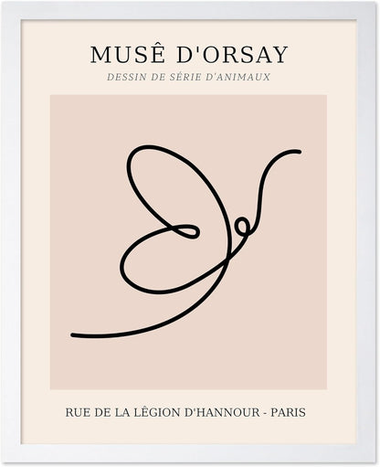Poster Master Vintage Poster - Retro One Line Butterfly Drawing Print - Butterfly Line Art - Minimal Gift for Him, Her, Animal Lover - Abstract Decor for Home, Office, 11x14 White Framed