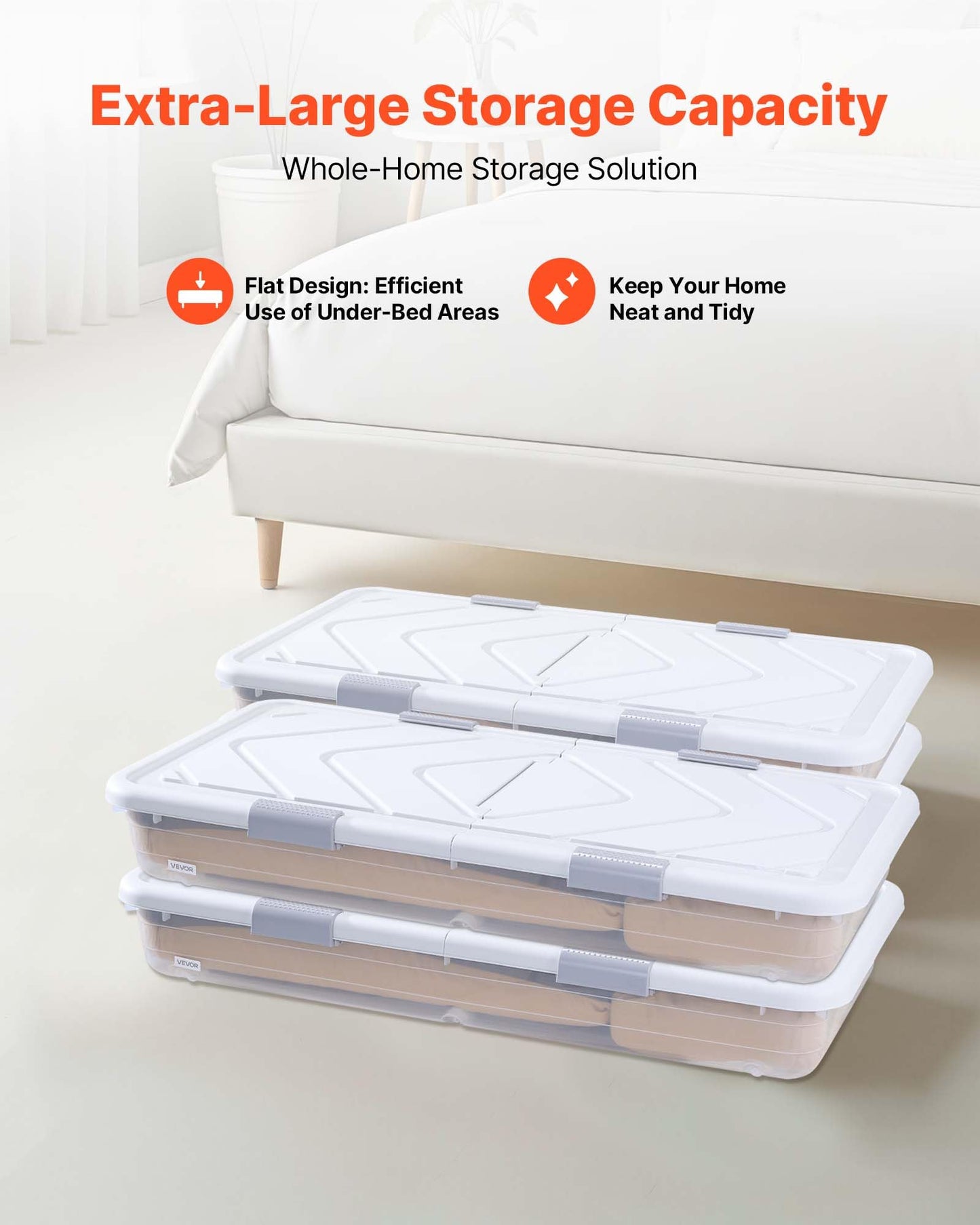 VEVOR Under Bed Storage with Wheels, 31.7 x 15.6 x 6.9 inch Underbed Containers, Underbed Shoes