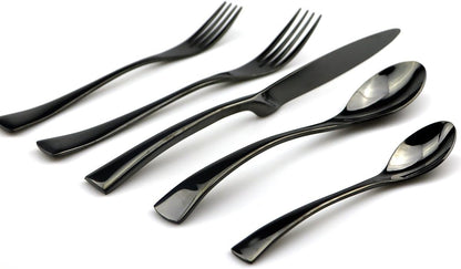 JASHII 18/10 Stainless Steel 20 Piece Mirror Polished Black Flatware Set,Dinner Knife Fork Salad Fork Dessert Spoon Coffee Spoon，Service for 4 ，Black Utensil Sets