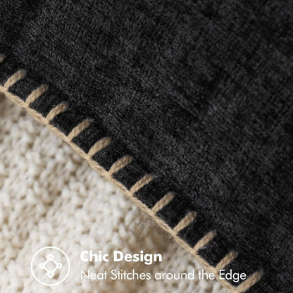 MIULEE Pack of 2 Couch Throw Pillow Covers 20x20 Inch Black Farmhouse Decorative Pillow Covers with Stitched Edge Soft Chenille Solid Dyed Spring Pillow Covers for Sofa Bed Living Room