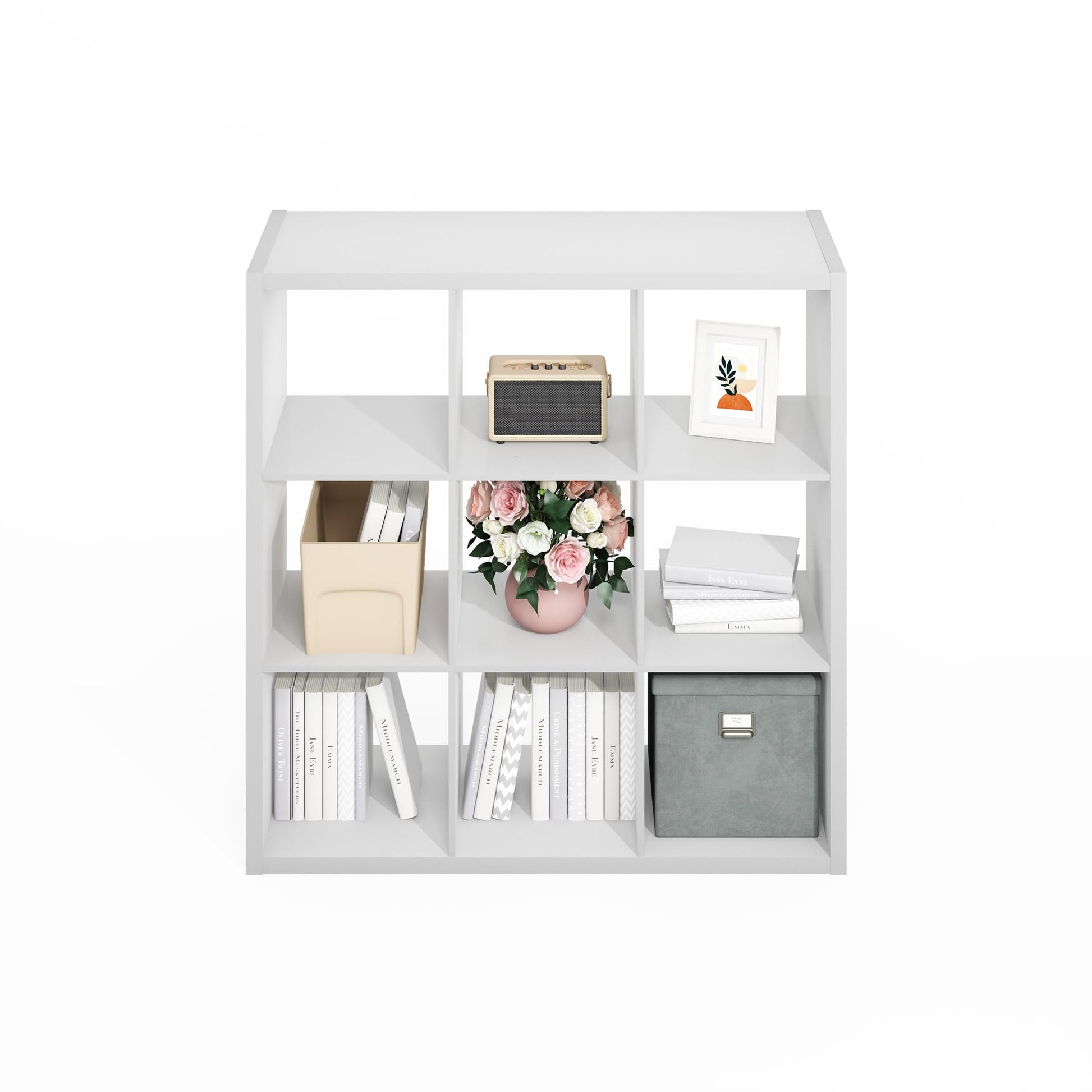 Furinno Simple 9-Cube Storage Organizer, Display Shelf, White