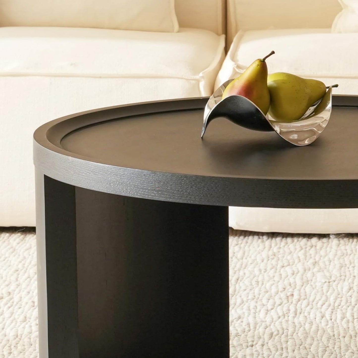 Round Nesting Coffee Table Set of 2,31.5" Large & 18" Small Low Tables with Wood Look Top,Space-Saving Side Tables for Living Room,Bedroom,Office,Minimalist Center Table Set (Black, L+S)