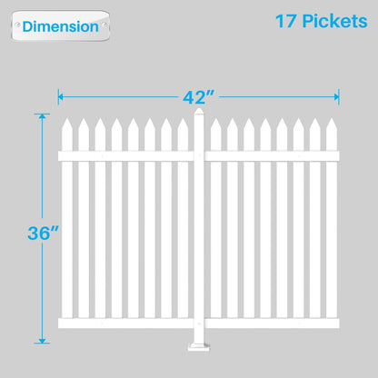 Patio Vinyl Picket Fence White Panels 36" H x 84" W PVC Garden Fences Plastic Decorative for Yard Porch Patio Deck Pool Air Conditioner Safety Dog Fencing (34 Pickets, Straight)