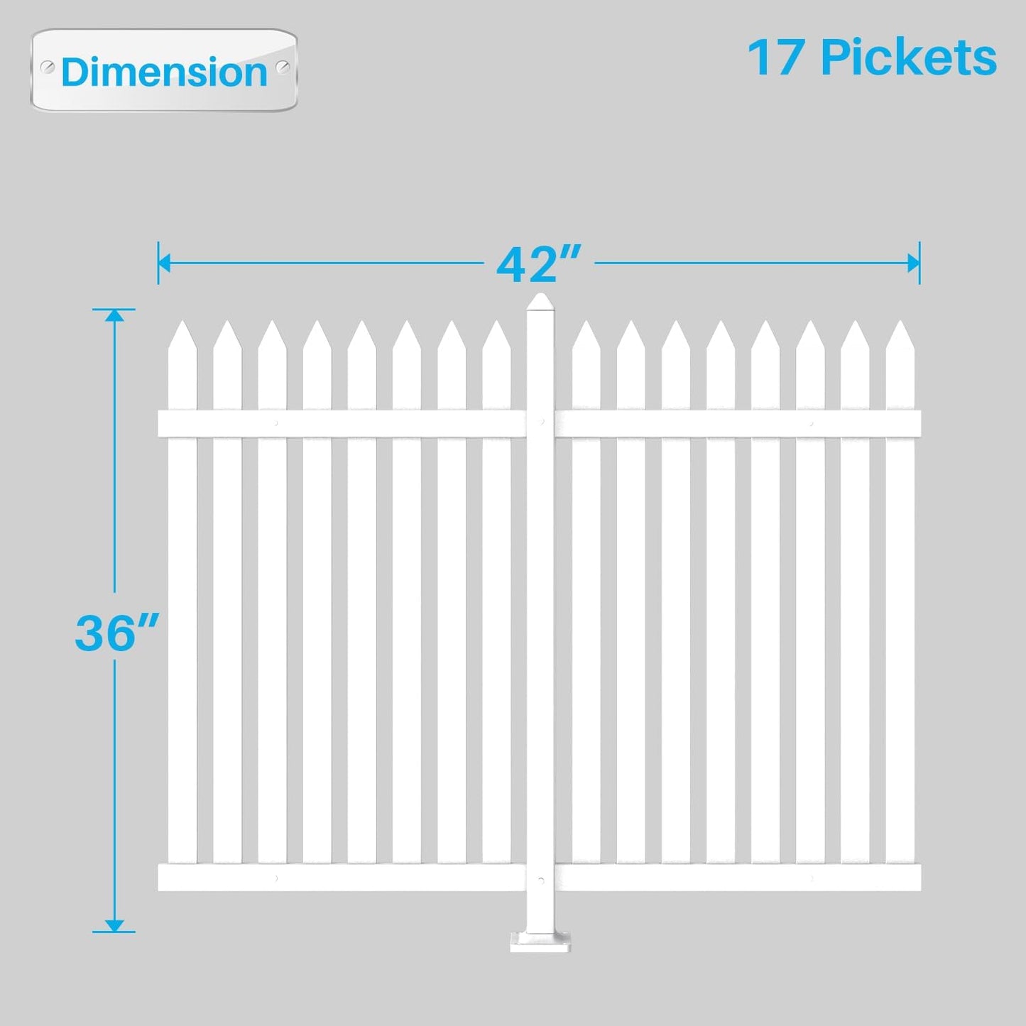 Patio 4 Sets Vinyl Picket Fence Panels 36" H x 84" W White PVC Decorative Fence for Front Yard Porch Patio Deck Pool Air Conditioner Fence Safety Dog Fence (34 Pickets, Straight)