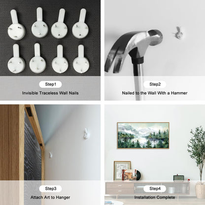 Celestdeco Watercolor Mountain Framed Canvas Wall Art Set, Boho Forest Wall Decor, Nature Green Pines Wall Painting, Forest Wilderness Artwork for Living Room, Bedroom, Dining Room, Office - 20"x40"x1