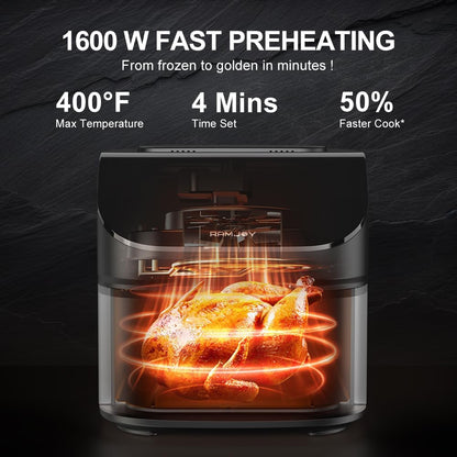 Air Fryer 6.8 Quarts, 10-in-1 Functions, Air Fry, Roast, Bake, Broil, Dehydrate, Large & Compact Air Fryers, Nonstick & Dishwasher-Safe Airfryer Basket, Stainless Steel Air Fryer, Easy to Use