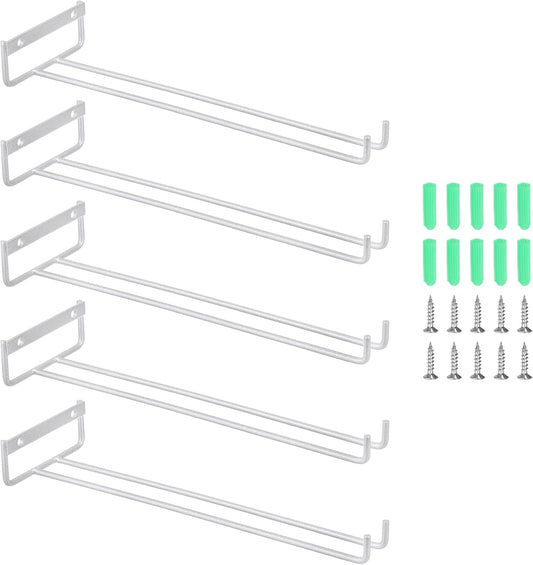 uxcell 5Pcs Wine Glass Rack, 11.81 Inch Iron Wine Glasses Rack Under Cabinet Stemware Rack - Wall Mountable Wine Glass Holder Storage Hanger for Bars Coffee Restaurants Kitchens, Silver