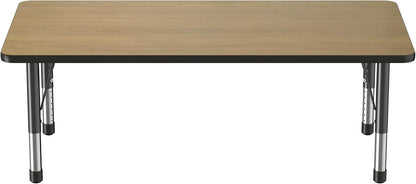 Factory Direct Partners FDP Rectangle (30 x 60 inch) Classroom Table with Adjustable Chunky Toddler Legs (15-24 in); Preschool, Kinder and Daycare Furniture - Pasadena Oak Top/Black Edge and Legs