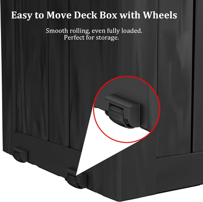 80 Gallon Outdoor Storage Box with Wheels, Waterproof Lockable Resin Deck Box Patio Storage Bin for Pool Accessories Cushion Furniture, Garden Tools, UV-Resistant Outside Delivery Black
